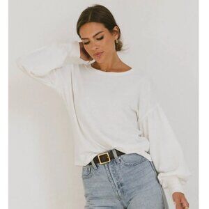 Bohme Kaori Top in White Balloon Sleeve Soft Knit Minimalist Boho Quiet Luxury